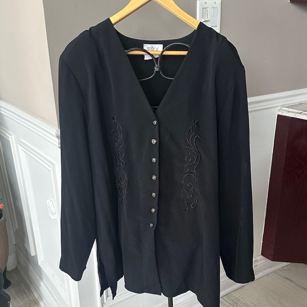 Vintage Jessica Black Blouse with Embroidered Detail